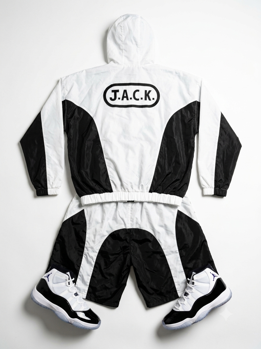 Unisex Black & White Nylon Track Suit with Jacket & Shorts