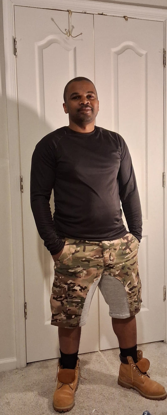 Unisex Army Denim & Fleece Fatigue Shorts